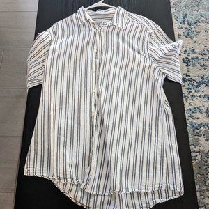 Zara STRIPED LINEN AND COTTON BLEND SHIRT - Size Large